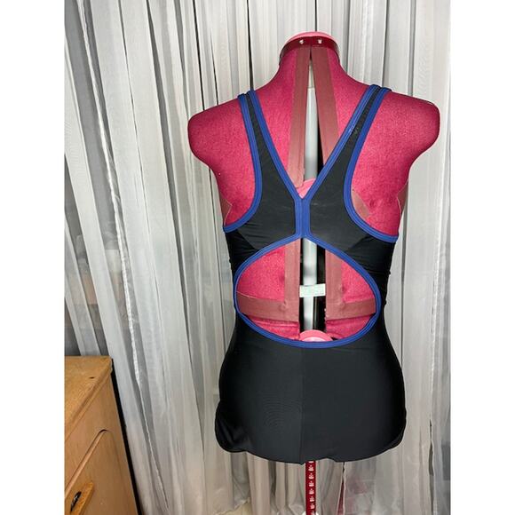 Speedo one piece swimsuit color blocked black blue x back - Picture 4 of 10